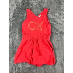 Calvin Klein women’s romper P large sleeveless red gold CK logo  exc